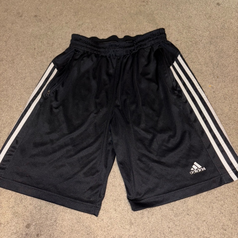 Adidas Men's Black and White Striped Athletic Shorts